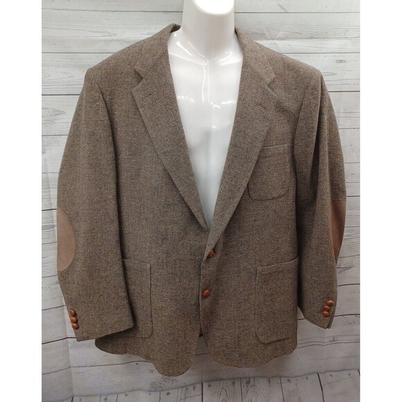 Stewart County Sport Western Jacket Confetti Wool Tweed Suede Elbows Sz 48R - Picture 1 of 11